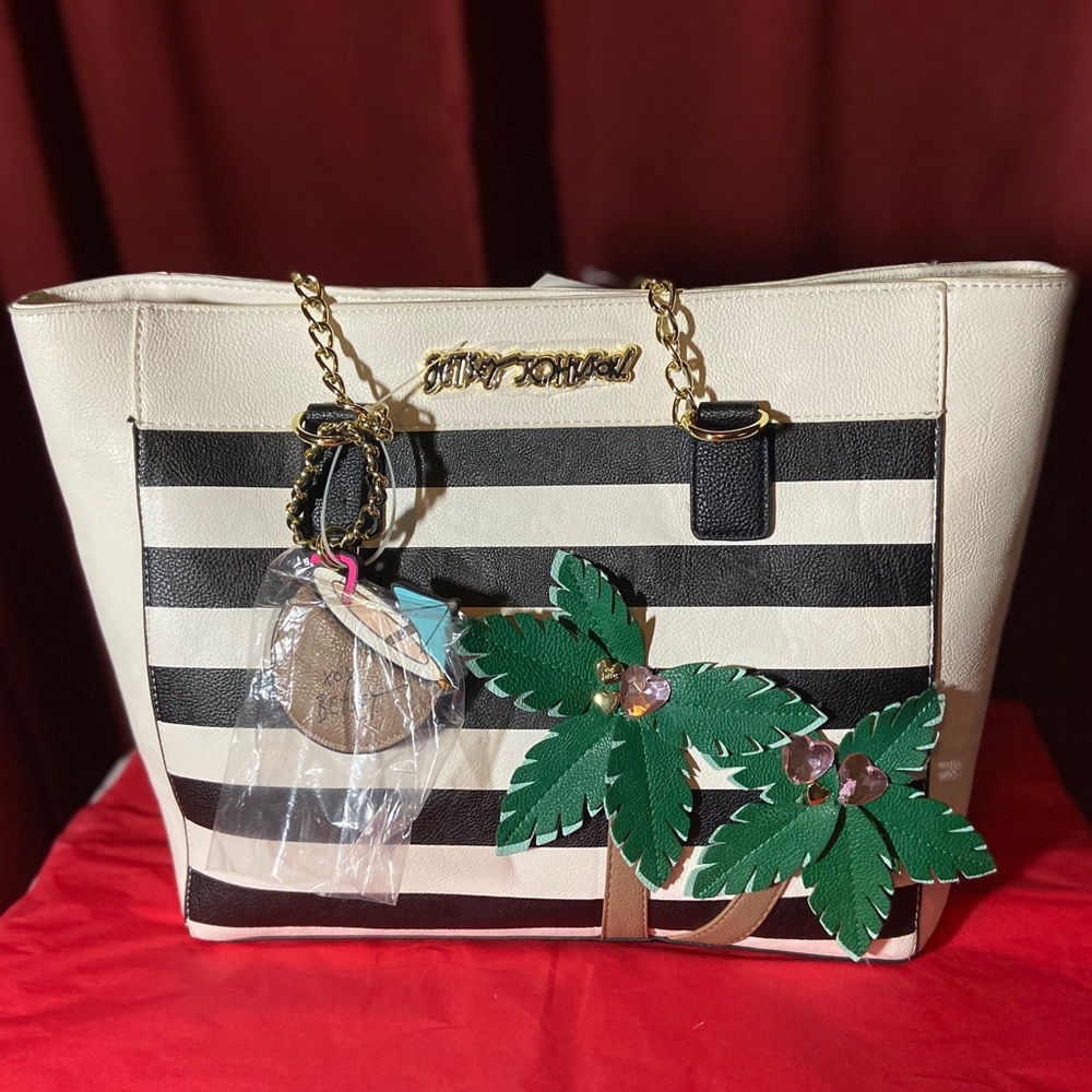 Betsey Johnson Stripe Palm Tree Coconut Satchel